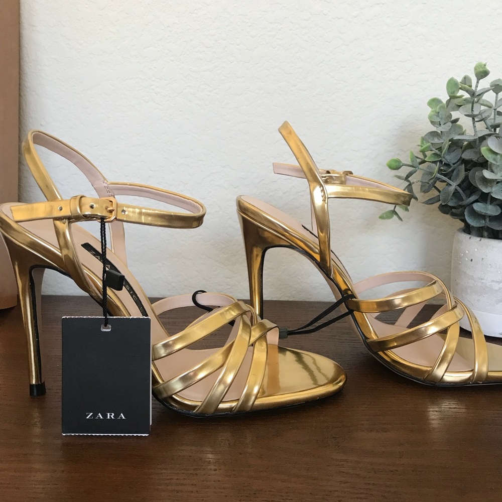 Zara Gold Strappy Heels - Picture 6 of 7